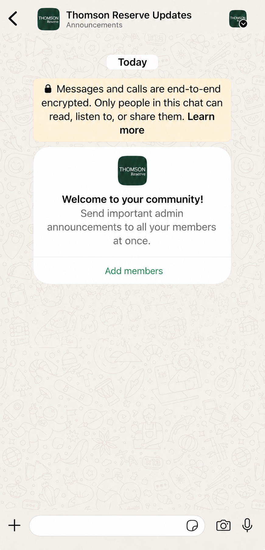 Thomson Reserve WhatsApp Community Interface